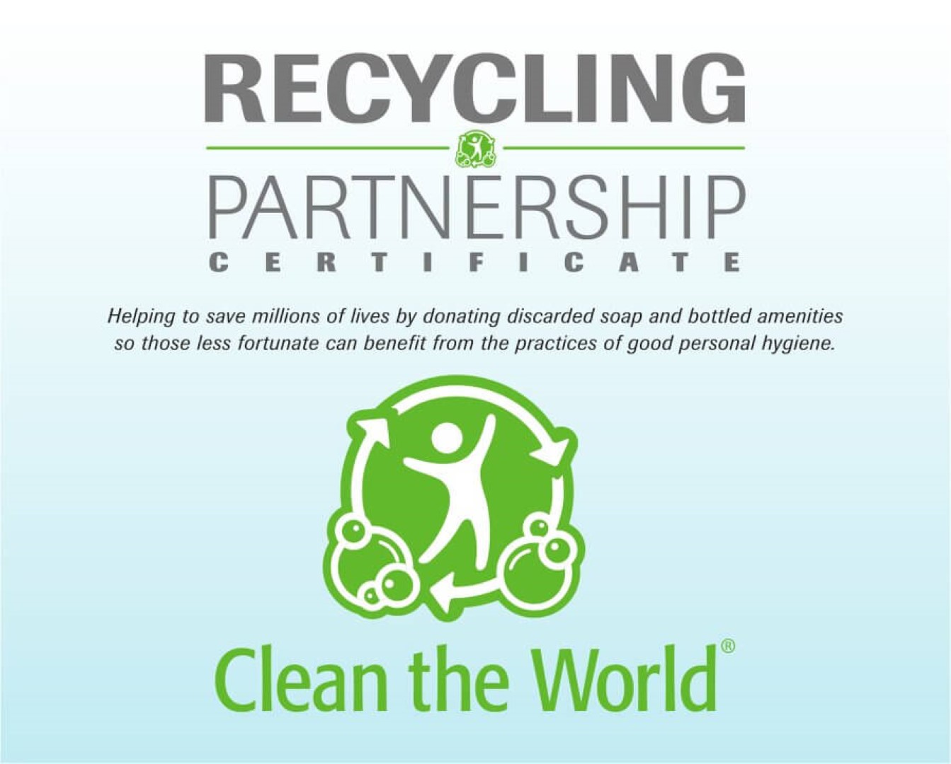 Label de Clean the World, une organisation qui recycle les savons et shampooings d'hôtel et les envoie dans le tiers-monde